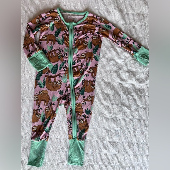 Little Sleepies Pink Sleepy Sloth Bamboo Zippy Pajamas Size 3-6M - Picture 3 of 12